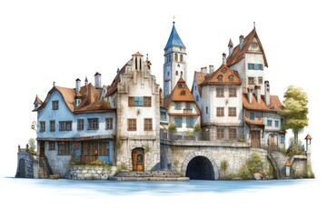 Charming medieval village illustration