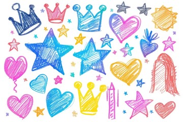 Sticker - Colorful illustrations of hearts and stars, suitable for Valentine's Day or general use