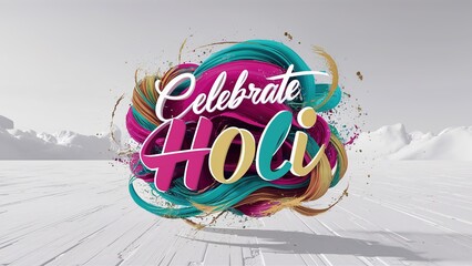 A font written between the pink and green colour of celebrate holi on wavy background. Generative ai.