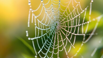 A close-up of a spider web with dewdrops, highlighting the beauty of natural designs.