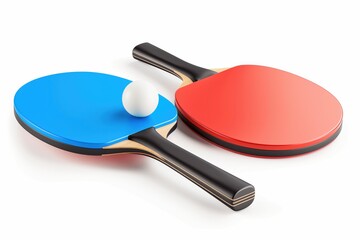 ping pong table tennis paddle rackets with ball isolated on white background