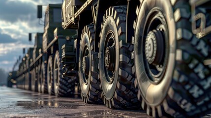 Military Vehicles in a Row