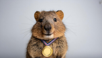 Wall Mural - quokka wearing a gold medal