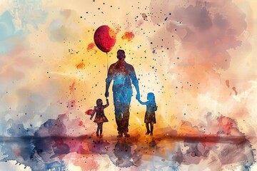 Canvas Print - A family moment captured on canvas - father and two kids united by holding hands