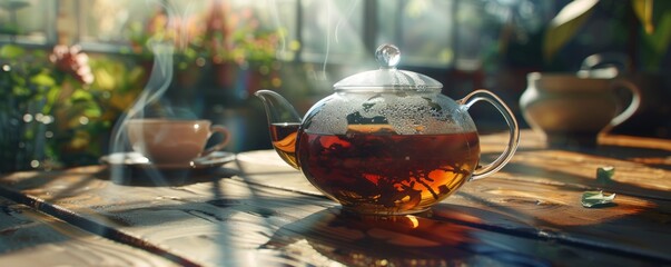 Freshly brewed pot of Earl Grey tea, 4K hyperrealistic photo