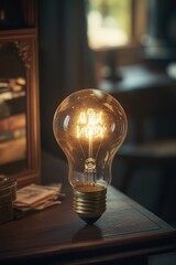 Poster - Wooden Table Light Bulb