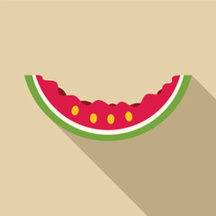 Canvas Print - Bitten slice of ripe watermelon with seeds showing flat design icon with long shadow