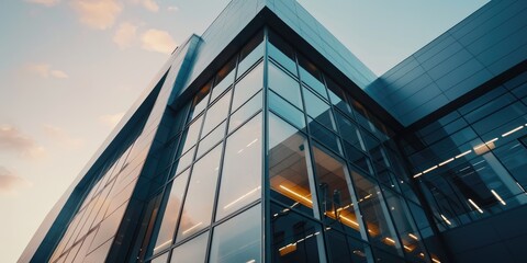Wall Mural - modern industrial building facade with glass elements contemporary gray business architecture in urb