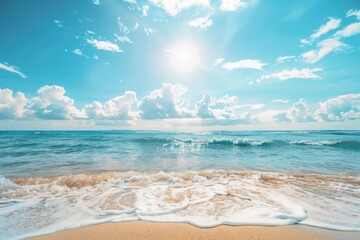 a bright and clear sunny day with the sun shining down on the ocean