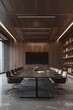 © Ева Поликарпова - A conference room with a long table and chairs, ideal for meetings and presentations