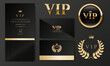 © Svitla - VIP invitation card, banner or flyer with golden elements on black background. Minimalistic Luxury premium design set for event invite, celebration party, formal reception.