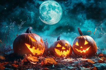 Wall Mural - Halloween background with haunted house, 