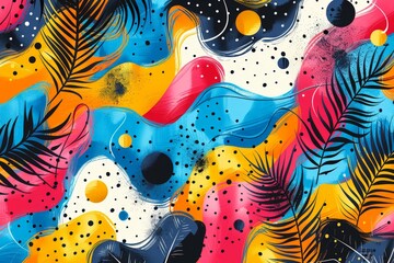 Wall Mural - A vibrant abstract pattern with a mix of organic shapes and bright, contrasting colors