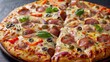 © Рудой Максим - Delicious pepperoni pizza with fresh vegetables served hot in a cozy restaurant setting