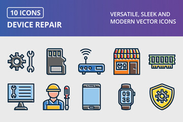 Wall Mural - Device Repair Thick Line Filled Dark Colors Icon Set