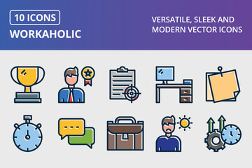 Workaholic Thick Line Filled Dark Colors Icon Set