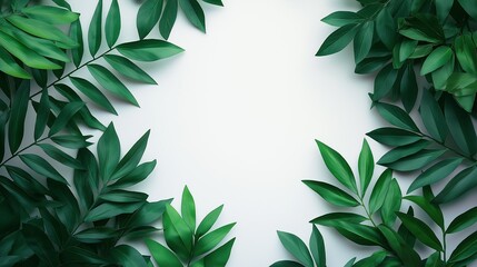 A close-up of a green tree branch on a white background.