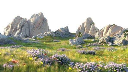 Canvas Print - Serene rocky meadow landscape wallpaper