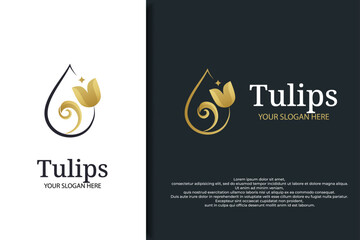 Wall Mural - Premium beauty and cosmetics logo design vector template. Tulip and drop icon design vector template in linear style