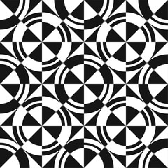 Fototapete - Circles divided by a checkerboard pattern. Vector seamless pattern of circles, monochrome decor wallpaper.