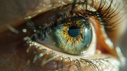 Beautiful human green eye macro shot. Close-up detail of a eye in high resolution and high quality