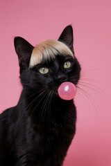 Wall Mural - Cat with bubblegum and wig