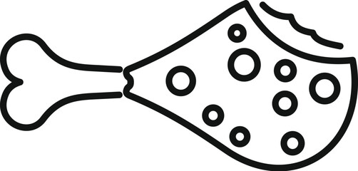 Sticker - Simple black and white line art of a chicken leg with bite marks, great for representing food and eating