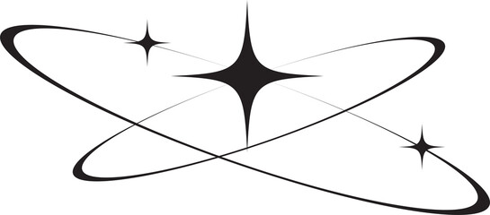 Wall Mural - y2k icon of star shape shiny glitter element. abstract retro minimal twinkles with cosmic orbit. min