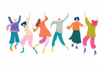 Sticker - Colorful joyful dancing people illustration