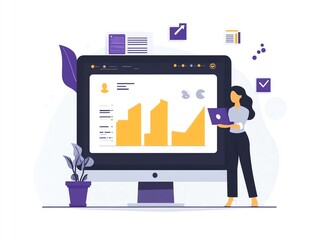 Aufkleber - Businesswoman analyzing data on computer screen.