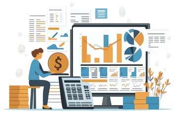 Aufkleber - Businessman analyzing financial data and making investment decisions.