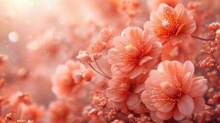 Beautiful pink cherry blossoms blooming in spring with soft sunlight filtering through the petals