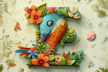 Wall Mural - An illustration of the letter E in a playful and colorful design perfect for educational materials and children's books.