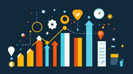 Poster - Abstract business growth chart with arrows and icons.