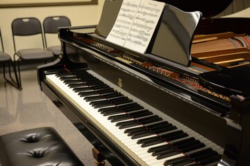 Canvas Print - Close-up of a grand piano keyboard with sheet music.