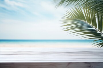 Sticker - Tropical beach wooden deck background