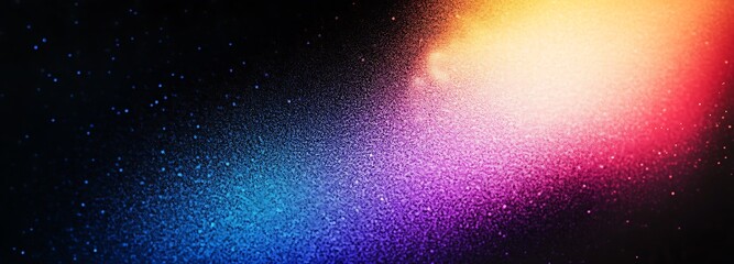 Wall Mural -  Noisy grainy gradient background blue yellow pink purple glowing abstract color shape black dark backdrop, noise texture