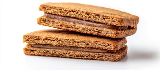 Poster - Sweet gingerbread with filling Delicious and fresh On a white background Close up. with copy space image. Place for adding text or design