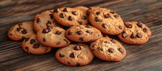 Aufkleber - Chocolate chip cookies on a wooden table close up. with copy space image. Place for adding text or design