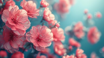 Wall Mural - A beautiful arrangement of pink cherry blossoms in full bloom during springtime near a tranquil river bank