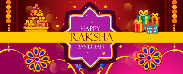 Sticker - Rakhi Festival Background Design with Creative Rakhi Illustration, Indian festival Raksha Bandhan Vector Illustration with hindi text 'raksha bandhan'