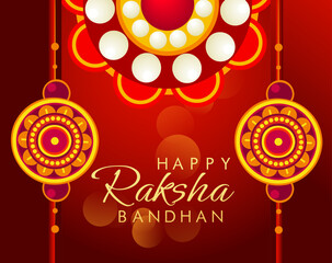 Wall Mural - Rakhi Festival Background Design with Creative Rakhi Illustration, Indian festival Raksha Bandhan Vector Illustration with hindi text 'raksha bandhan'