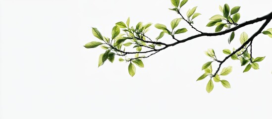 Aufkleber - Tree branch with leaves set against a white background. with copy space image. Place for adding text or design