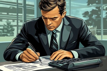 Aufkleber - Businessman working on a calculator.