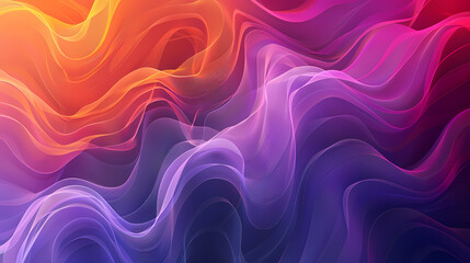 Wall Mural - Abstract digital art with vibrant colors. The background is a soft purple, with bright orange and pink waves layered on top.