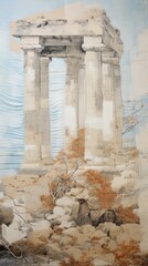 Poster - Ancient greek column architecture painting temple.