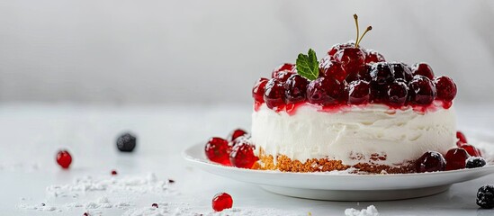 Poster - cake and sugary jelly on a white backdrop. with copy space image. Place for adding text or design