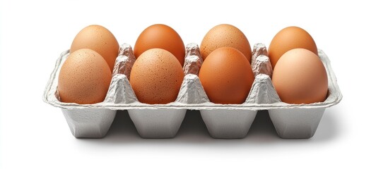 Leinwandbilder - six eggs in a box isolated on a white background with copyspace