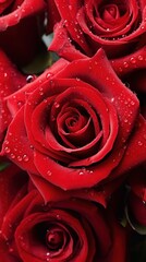 Wall Mural - Water droplet on roses valentines-day flower blossom plant petal.