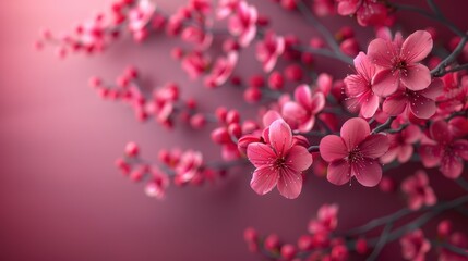 Vibrant cherry blossom branches in full bloom against a softly blurred background during spring season